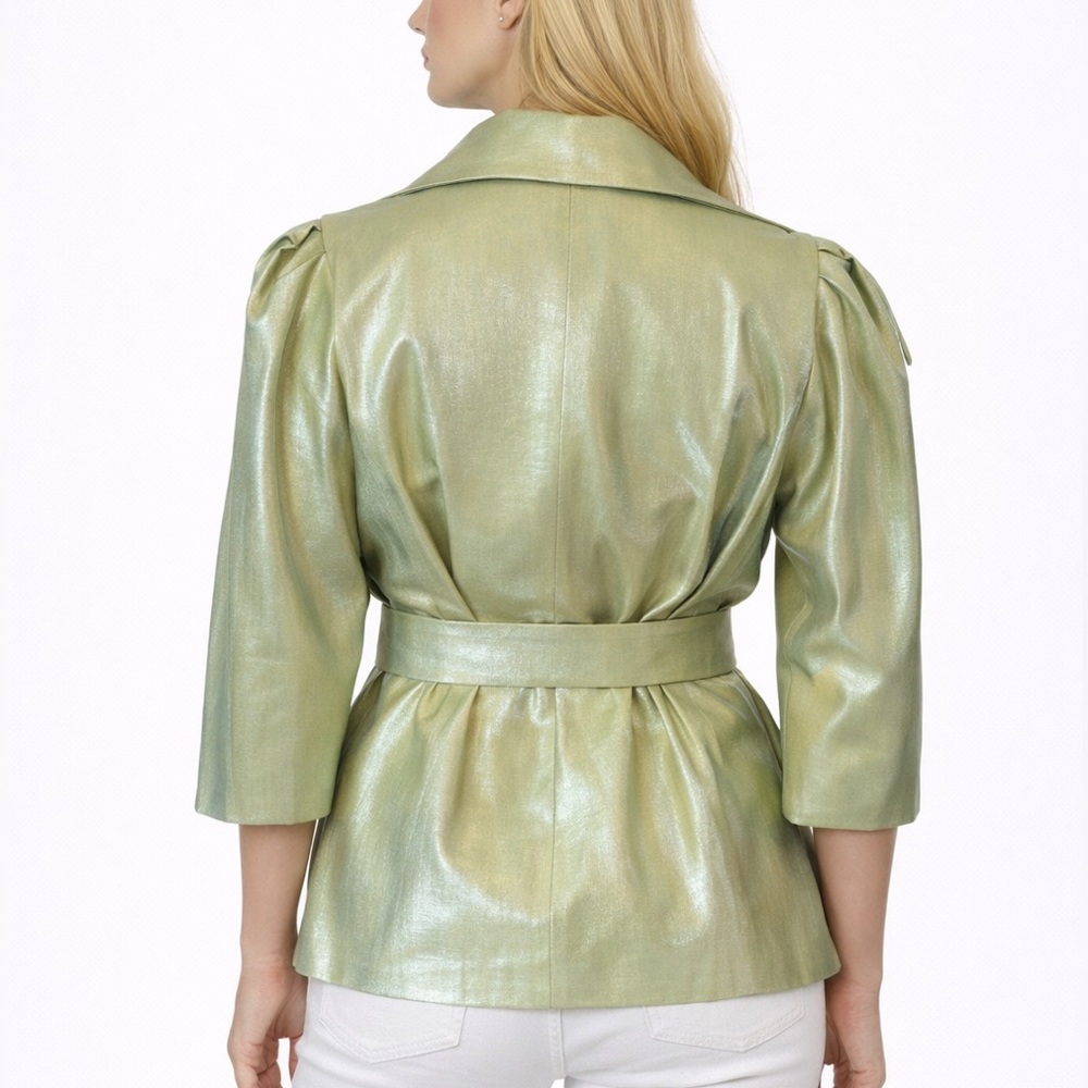 Cream Metallic Sheen Belted Jacket - Picture 6 of 15